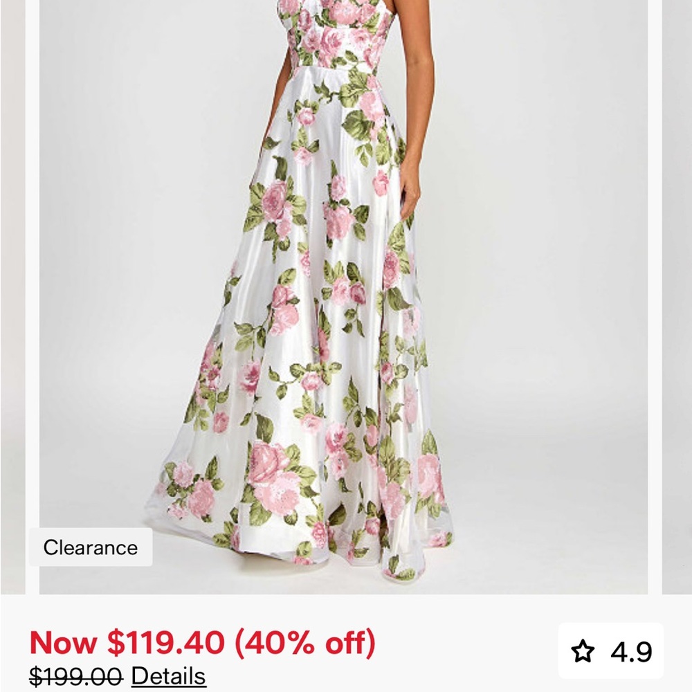 Macy's White and Pink Strapless Sleeveless Gown